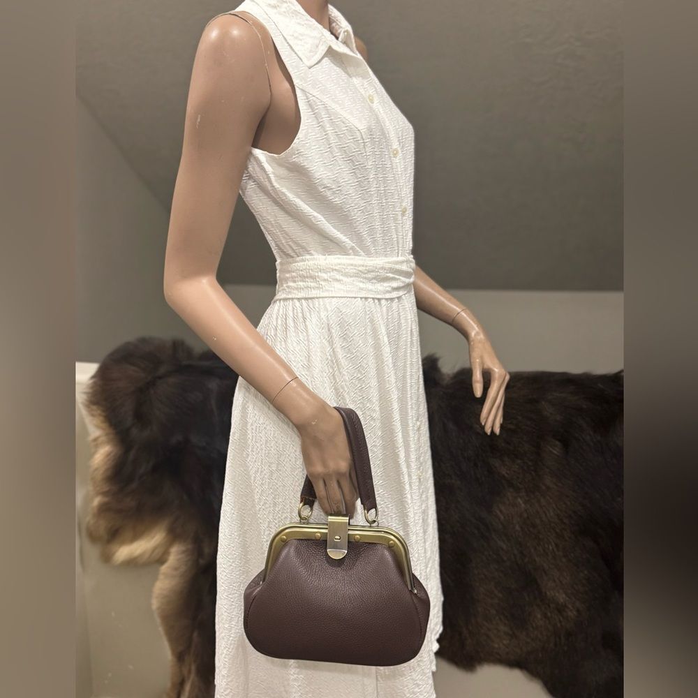 Pebble Cowhide Handmade Unique Rivet Frame Push Lock Handbag, Multi Use Style - Picture 8 of 16
